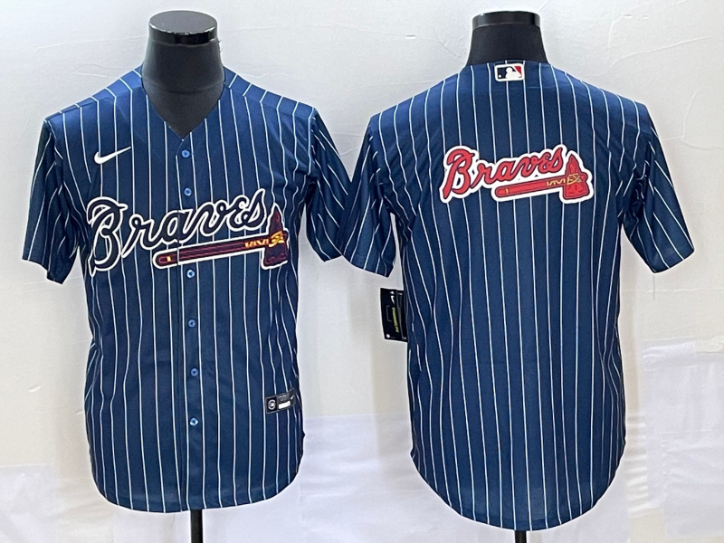 Men's Navy Atlanta Braves Team Big Logo Cool Base Stitched Baseball Jersey